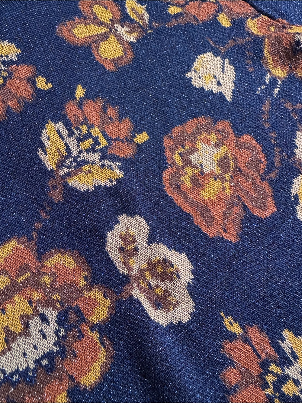 Sezane Emna Jumper - Navy, Camel, Ochre Floral Jacquard - Picture 2 of 4